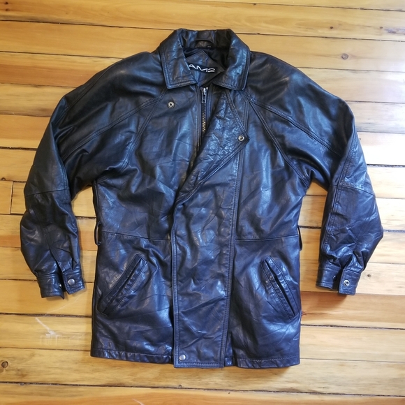 Vintage AM2 Andrew Marc chunky black leather jacket size small Excellent thick - Picture 16 of 16